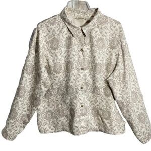 St. John’s Bay Button-Up Soft Blouse Top Size XL Beige Tan